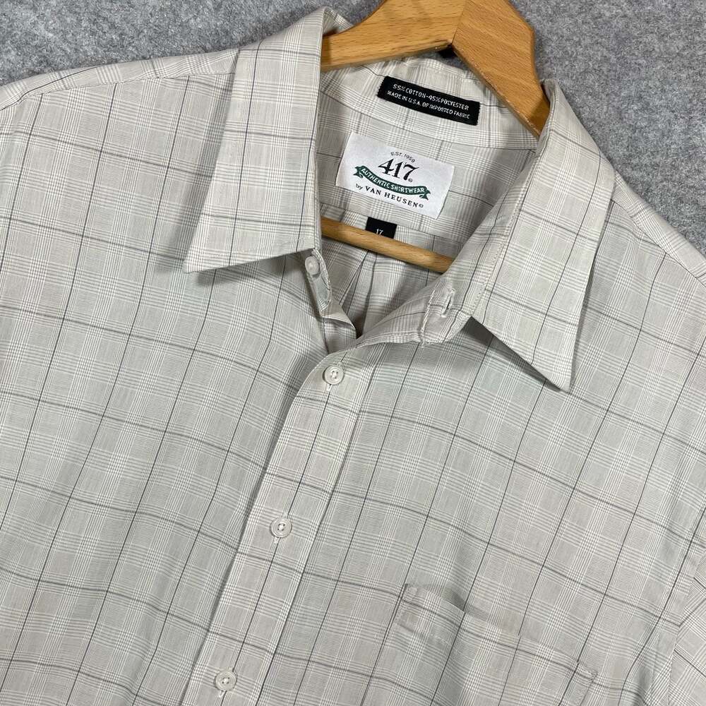 417 by Van Heusen Mens 17 32/33 Long Sleeve Button Down‎ Shirt Beige